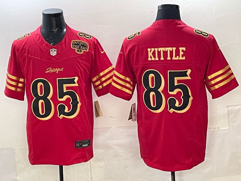 Men 2025 Nike San Francisco 49ers #85 Kittle red gold 5th generation Limited NFL Jersey 003